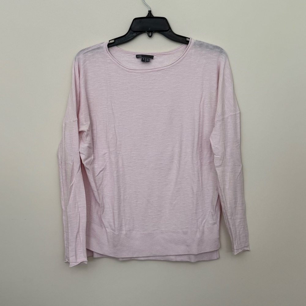 Vince Pink Long Sleeve Crew Neck Lightweight Sweater